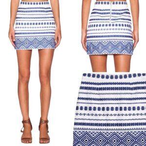 Sam Edelman White Mini Skirt Blue Embroidered Print Beading Short